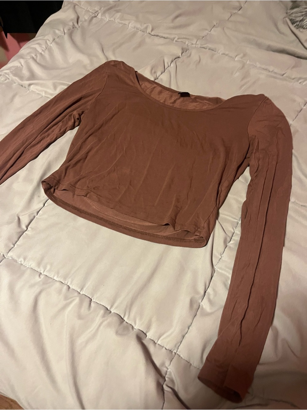 SHEIN Long-Sleeve Scoop Neck Crop Top - Brown